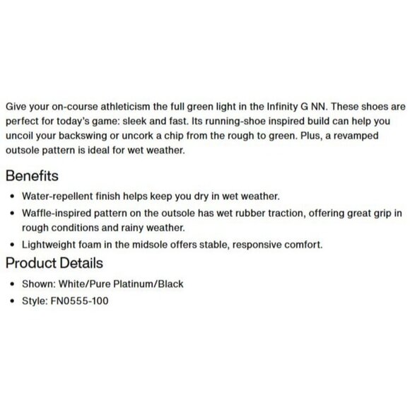 Nike Infinity G Next Nature Golf Shoe FN0555-100 White/Black/Platinum Men 12 NWT - Picture 8 of 12